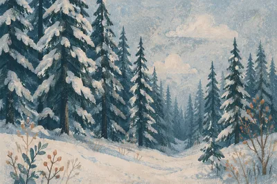 Snow Covered Pine Forest Winter Wonderland