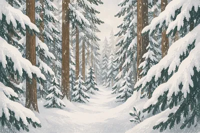 Snow Covered Pine Forest Winter Wonderland