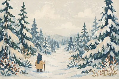 Snow Covered Pine Forest Winter Path