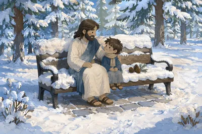 Snowy Pine Grove Winter Bench
