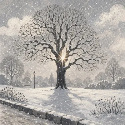 Peaceful Snowfall Over Winter Park Tree