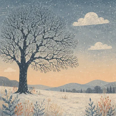 Peaceful Snowfall Over Winter Tree