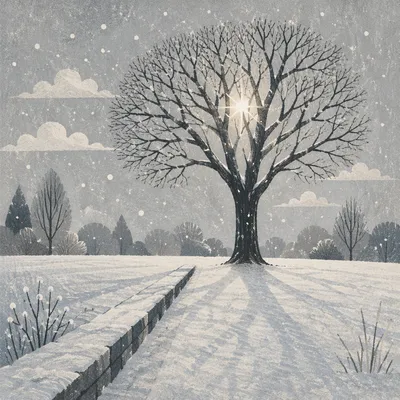 Peaceful Snowfall Over Winter Tree