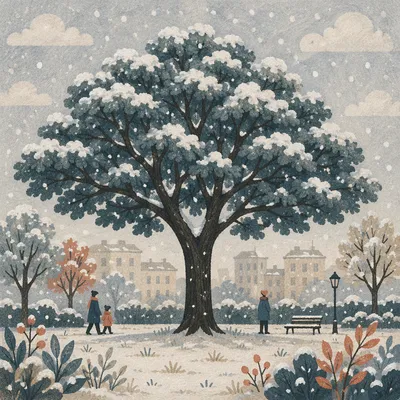 Peaceful Snowfall Over Winter Park Trees