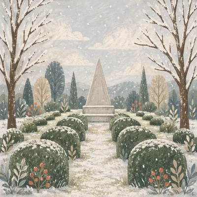 Peaceful Snowfall Garden with Winter Trees