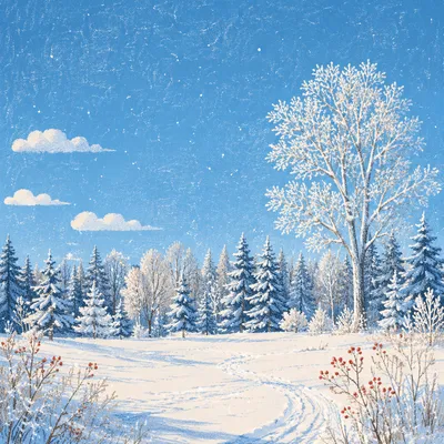 Peaceful Snowfall Over Winter Woodland Meadow