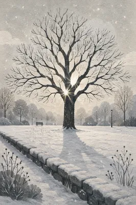 Peaceful Snowfall Over Winter Park Tree