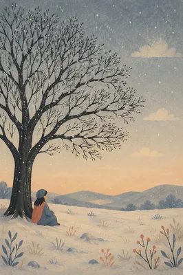 Peaceful Snowfall Over Winter Tree