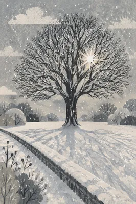 Peaceful Snowfall Over Winter Tree