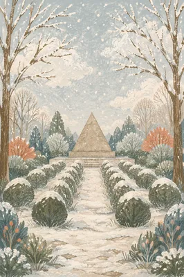 Peaceful Snowfall Garden with Winter Trees