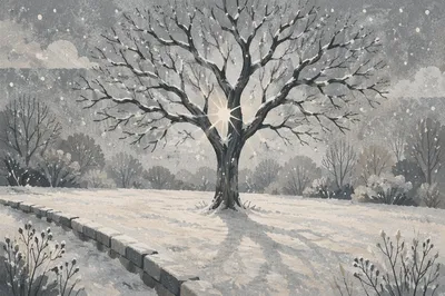 Peaceful Snowfall Over Winter Tree