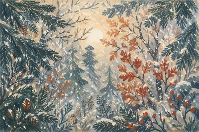 Peaceful Snowfall Through Winter Pine Trees