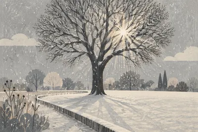 Peaceful Snowfall Over Winter Park Tree