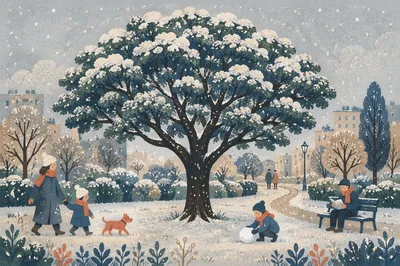 Peaceful Snowfall Over Winter Park Trees