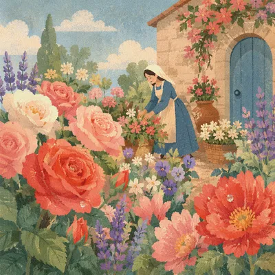 Colorful Spring Cottage Garden Blooms