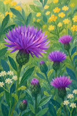 Purple Wildflowers in Peaceful Spring Garden