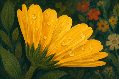 Dewy Yellow Spring Blossom Close-Up