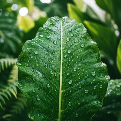 Spring Raindrops on Fresh Green Leaf