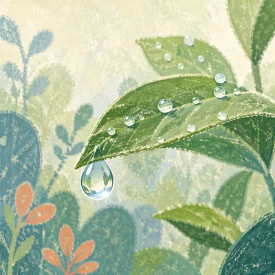 Spring Raindrops on Fresh Green Leaves