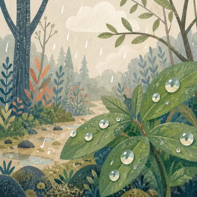 Spring Raindrops on Fresh Green Leaves