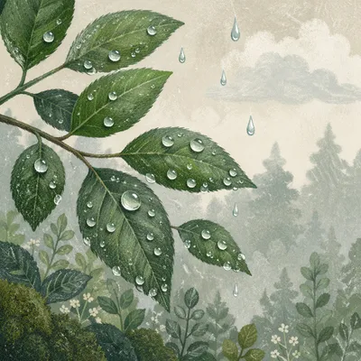 Spring Raindrops on Fresh Woodland Leaves
