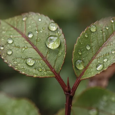 Spring Raindrops on Fresh Green Leaves