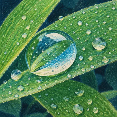 Spring Rain Droplet on Fresh Green Leaves