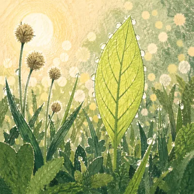 Dewy Spring Leaves in Morning Light