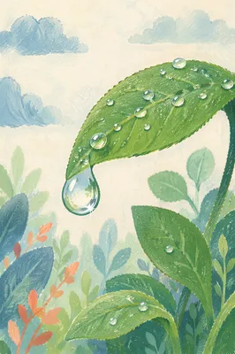Spring Raindrops on Fresh Green Leaves