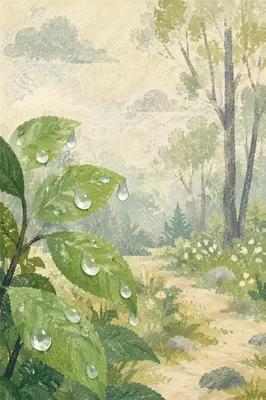 Spring Raindrops on Fresh Green Leaves