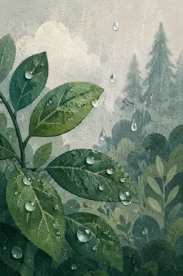 Spring Rain on Fresh Green Leaves