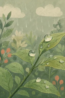 Spring Raindrops on Fresh Green Leaves