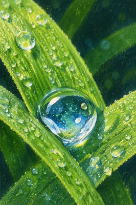 Spring Rain Droplet on Green Leaves