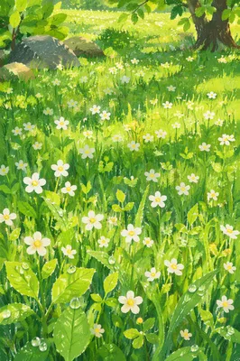 Spring Raindrops on Fresh Green Meadow