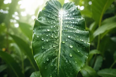 Spring Raindrops on Fresh Green Leaf