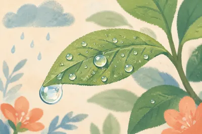 Spring Raindrops on Fresh Green Leaves