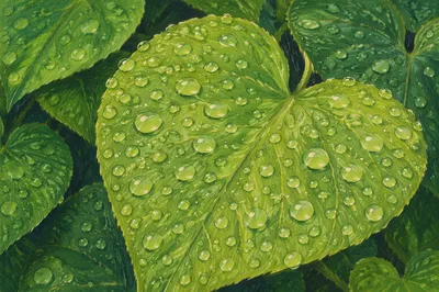 Spring Raindrops on Fresh Green Leaves