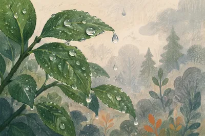 Spring Raindrops on Fresh Woodland Leaves