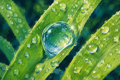 Spring Raindrops on Fresh Green Leaves