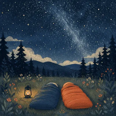 Stargazing Sleeping Bags Under Clear Night Sky