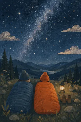 Stargazing Sleeping Bags Under Clear Night Sky