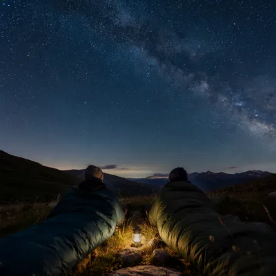 Couple Stargazing on Clear Night Ridge
