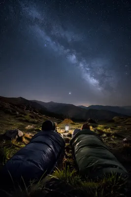 Couple Stargazing on Clear Night Ridge
