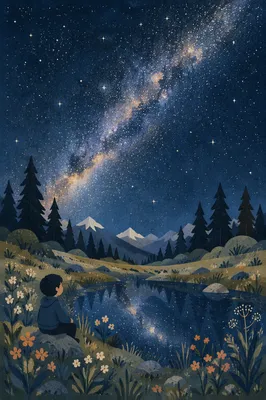 Milky Way Over Alpine Meadow Pond