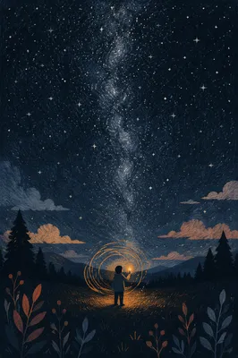 Milky Way Over Quiet Meadow Night