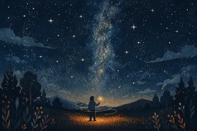 Milky Way Meadow Under Starry Night