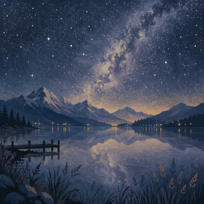 Starry Alpine Lake with Milky Way Reflection