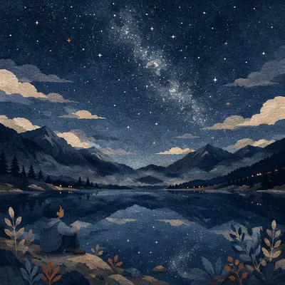 Starry Alpine Lake Reflection at Night
