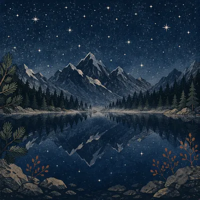Starry Mountain Lake Reflection at Midnight