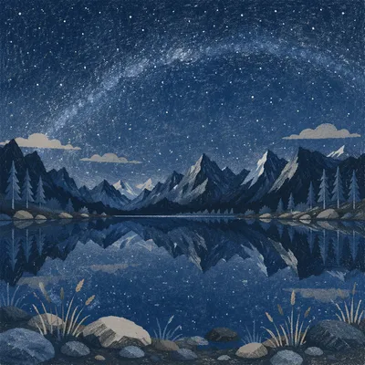 Starry Night Over Alpine Lake Reflection